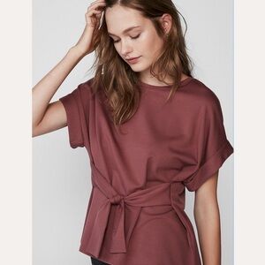 Express Tie Waist Roll Sleeve Womens Short Sleeve Shirt Pink Size Small